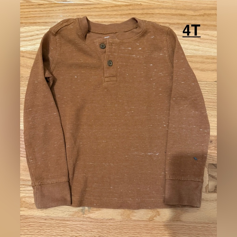 Kids Brown Long Sleeve Henley Shirt